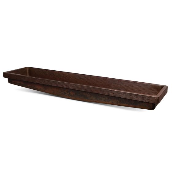 60" Rectangular Oil Rubbed Bronze Hammered Copper Skirted Vessel Sink