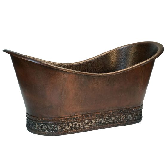 67" Nickel Scroll Oil Rubbed Bronze Hammered Copper Double Slipper Bathtub
