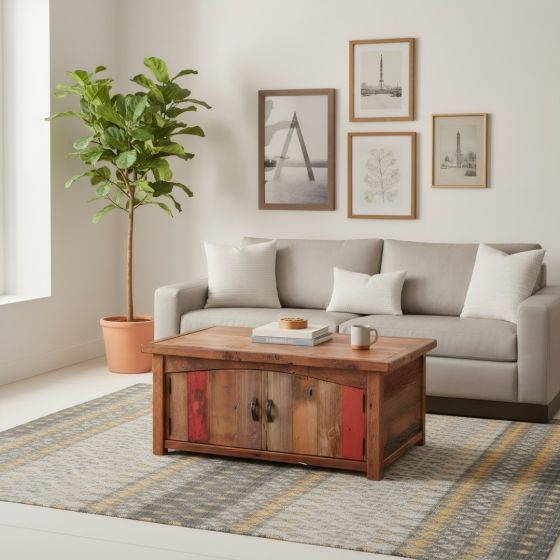 Rustic Coffee Table: Some lifestyle images are created with AI for visualization purposes. Crafted from natural solid wood, each piece is unique and will vary.