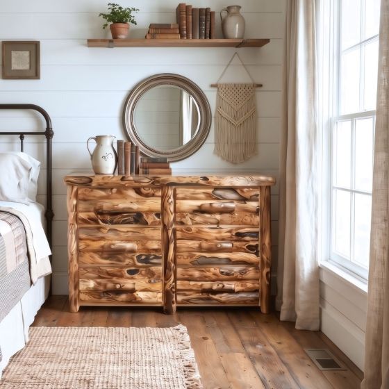 Aspen Dresser: Some lifestyle images are created with AI for visualization purposes. Crafted from natural solid wood, each piece is unique and will vary.
