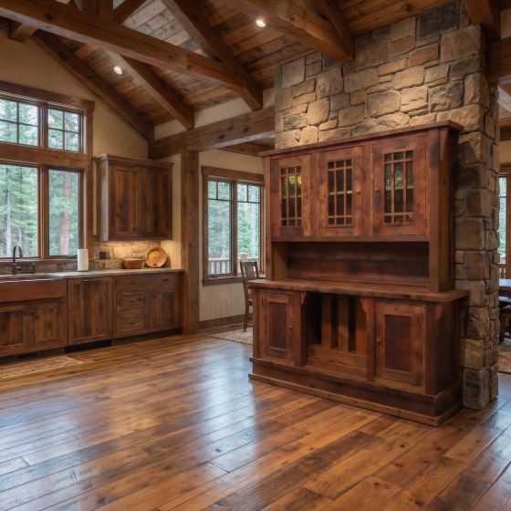 Barn Wood Sideboard & Hutch: Some lifestyle images are created with AI for visualization purposes. Crafted from natural solid wood, each piece is unique and will vary.