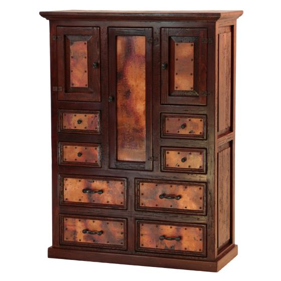 Rustic Hammered Copper Armoire - Dark Wood Finish