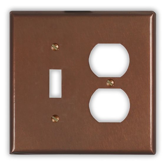 Antique 1 Toggle 1 Outlet Copper Switch Plate