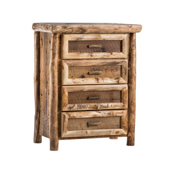 Yosemite Aspen & Barnwood 4 Drawer Log Chest--Clear finish, Light aspen, Standard logs