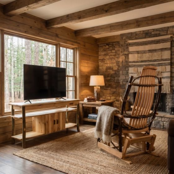 Hickory TV Stand: Some lifestyle images are created with AI for visualization purposes. Crafted from natural solid wood, each piece is unique and will vary.