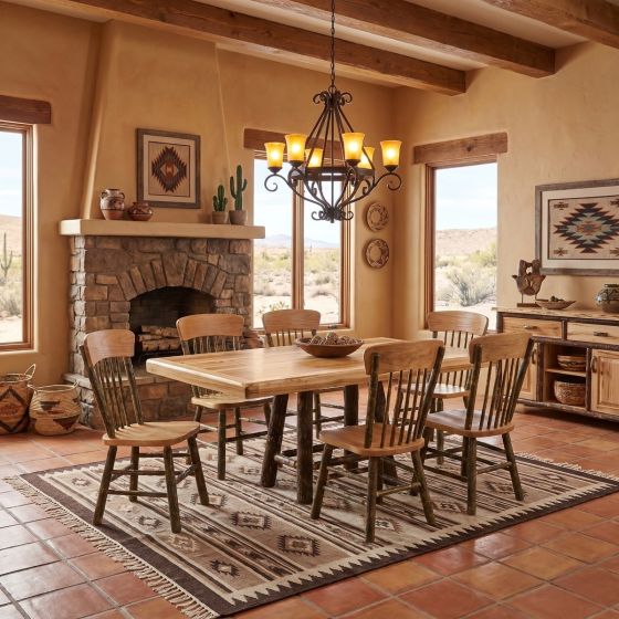 Hickory Dining Table: Some lifestyle images are created with AI for visualization purposes. Crafted from natural solid wood, each piece is unique and will vary.