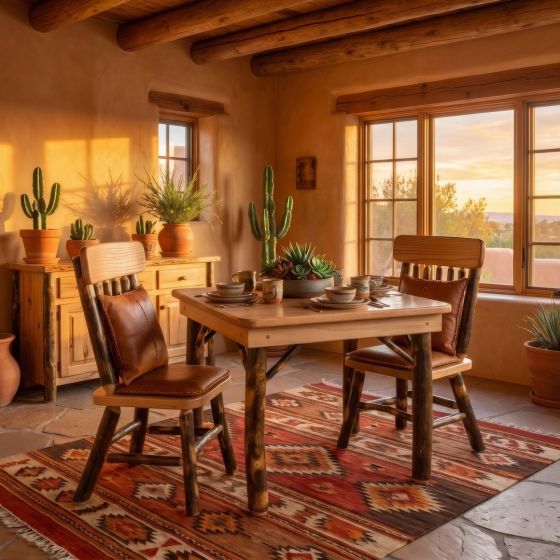 Hickory Dining Table: Some lifestyle images are created with AI for visualization purposes. Crafted from natural solid wood, each piece is unique and will vary.