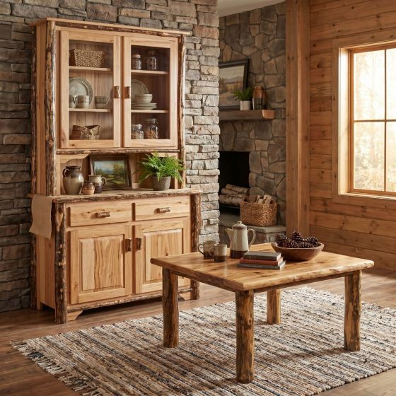 Rustic Hickory Hutch: Some lifestyle images are created with AI for visualization purposes. Crafted from natural solid wood, each piece is unique and will vary.