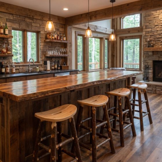 Rustic Stool: Some lifestyle images are created with AI for visualization purposes. Crafted from natural solid wood, each piece is unique and will vary.