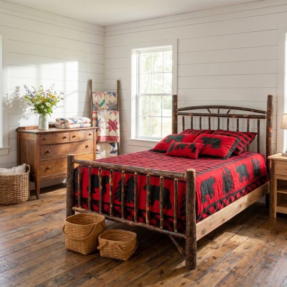 Hickory Bed: Some lifestyle images are created with AI for visualization purposes. Crafted from natural solid wood, each piece is unique and will vary.