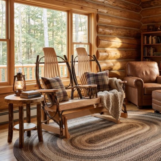 Hickory Glider: Some lifestyle images are created with AI for visualization purposes. Crafted from natural solid wood, each piece is unique and will vary.