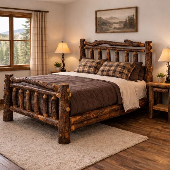 Rustic Bed: Some lifestyle images are created with AI for visualization purposes. Crafted from natural solid wood, each piece is unique and will vary.