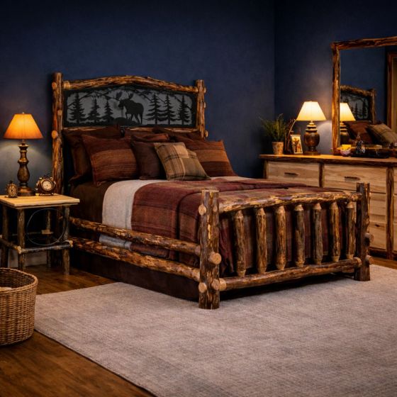 Rustic Bed: Some lifestyle images are created with AI for visualization purposes. Crafted from natural solid wood, each piece is unique and will vary.
