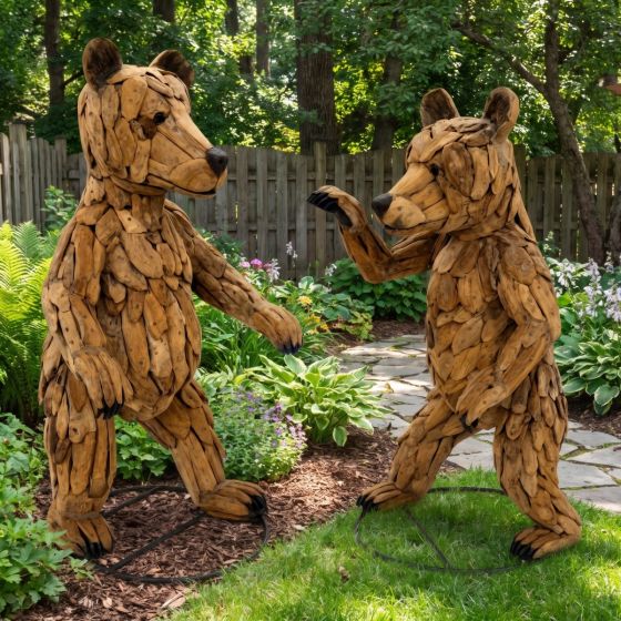 Bear Garden Decor: Some lifestyle images are created with AI for visualization purposes. Crafted from natural solid wood, each piece is unique and will vary.