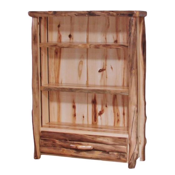 Beartooth Aspen 1 Drawer Large Bookcase - 45" - Half Log Drawer - Wild Panel & Natural Log