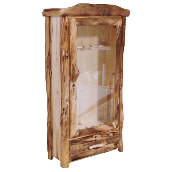 Beartooth Aspen 1 Drawer Log Gun Cabinet - 39" - Half Log Fronts - Natural Panel & Natural Log