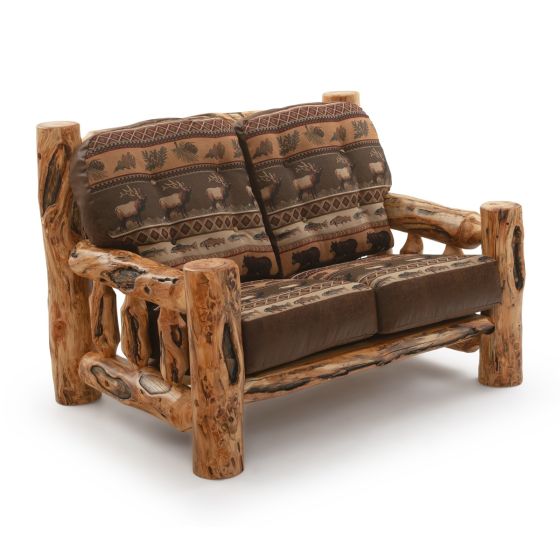 Beartooth Aspen Timber Comfort Log Loveseat - Gnarly Log - Dakota Brandy Accent Upholstery & Cloudcroft Earth Main Upholstery