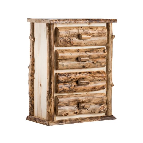 Boulder Mountain 4 Drawer Aspen Log Chest--Half log drawers, Clear finish, Standard logs, Light aspen