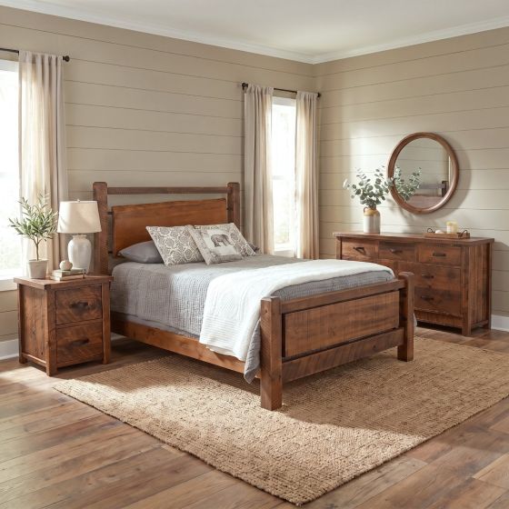 Rustic Barnwood Bed: Some lifestyle images are created with AI for visualization purposes. Crafted from natural solid wood, each piece is unique and will vary.