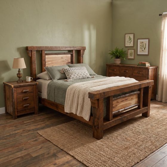 Barnwood Bed: Some lifestyle images are created with AI for visualization purposes. Crafted from natural solid wood, each piece is unique and will vary.