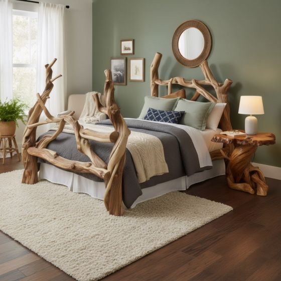 Rustic Bed: Some lifestyle images are created with AI for visualization purposes. Crafted from natural solid wood, each piece is unique and will vary.