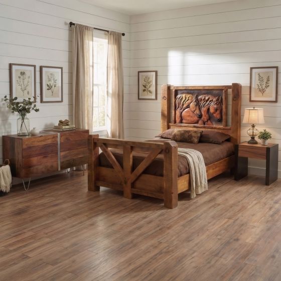 Barnwood Bed: Some lifestyle images are created with AI for visualization purposes. Crafted from natural solid wood, each piece is unique and will vary.