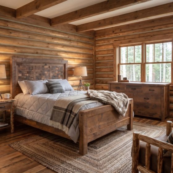 Barnwood Bed: Some lifestyle images are created with AI for visualization purposes. Crafted from natural solid wood, each piece is unique and will vary.