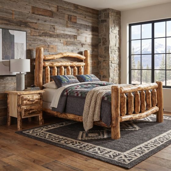 Rustic Wood Bed: Some lifestyle images are created with AI for visualization purposes. Crafted from natural solid wood, each piece is unique and will vary.