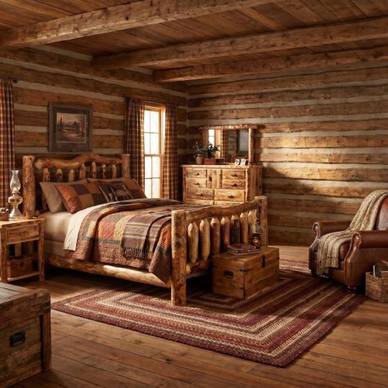 Rustic Aspen Bed: Some lifestyle images are created with AI for visualization purposes. Crafted from natural solid wood, each piece is unique and will vary.