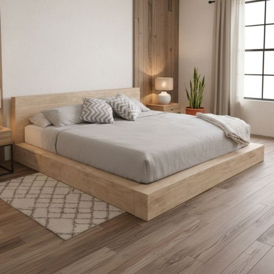 Modern Rustic Bed: Some lifestyle images are created with AI for visualization purposes. Crafted from natural solid wood, each piece is unique and will vary.