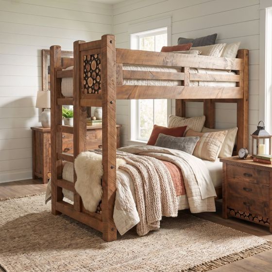 Rustic Bunkbed: Some lifestyle images are created with AI for visualization purposes. Crafted from natural solid wood, each piece is unique and will vary.