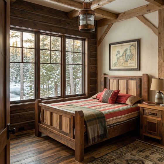 Barnwood Bed: Some lifestyle images are created with AI for visualization purposes. Crafted from natural solid wood, each piece is unique and will vary.