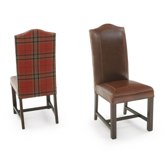 Bristol Tartan Dining Chair - Burnt Umber Cypress Leather & Red Plaid Fabric Back