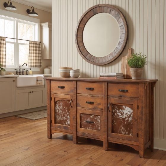 Rustic Sideboard: Some lifestyle images are created with AI for visualization purposes. Crafted from natural solid wood, each piece is unique and will vary.