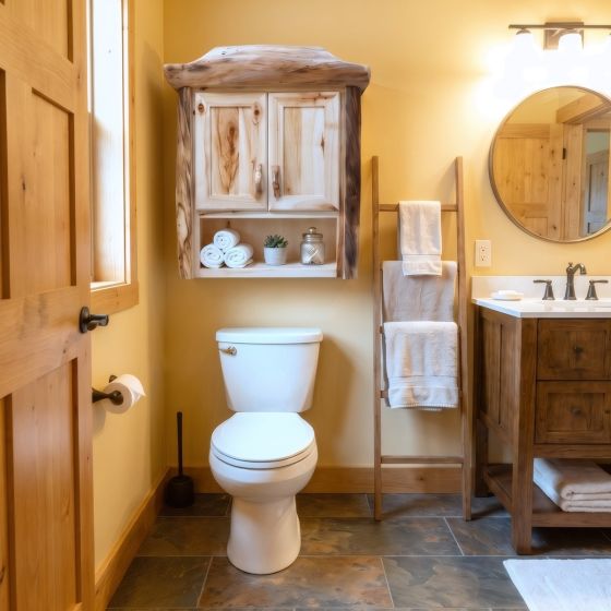 Log Toilet Topper: Some lifestyle images are created with AI for visualization purposes. Crafted from natural solid wood, each piece is unique and will vary.