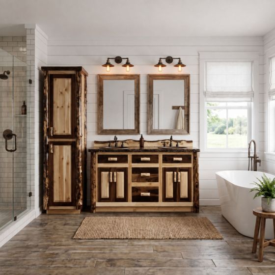 Rustic Linen Closet: Some lifestyle images are created with AI for visualization purposes. Crafted from natural solid wood, each piece is unique and will vary.