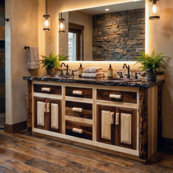 Black Walnut Vanity: Some lifestyle images are created with AI for visualization purposes. Crafted from natural solid wood, each piece is unique and will vary.