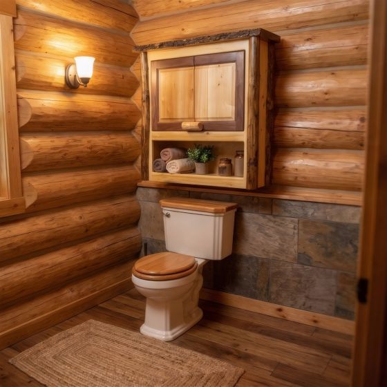 Rustic Toilet Topper Cabinet: Some lifestyle images are created with AI for visualization purposes. Crafted from natural solid wood, each piece is unique and will vary.
