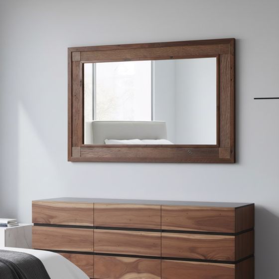 Rustic Mirror: Some lifestyle images are created with AI for visualization purposes. Crafted from natural solid wood, each piece is unique and will vary.