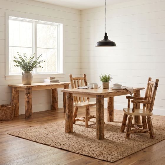 Aspen Log Dining Chair: Some lifestyle images are created with AI for visualization purposes. Crafted from natural solid wood, each piece is unique and will vary.