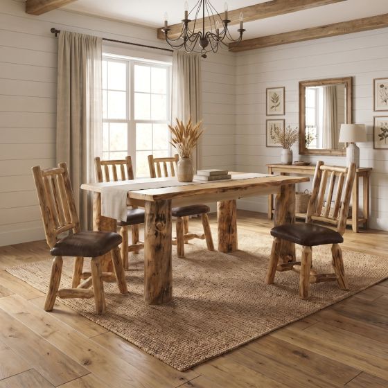 Rustic Dining Chair: Some lifestyle images are created with AI for visualization purposes. Crafted from natural solid wood, each piece is unique and will vary.