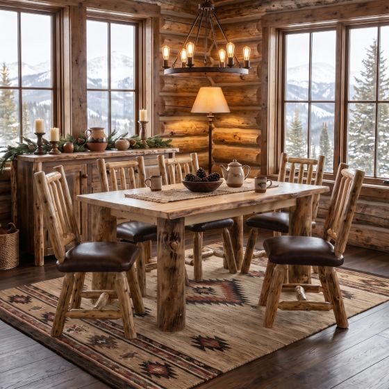 Rustic Dining Chair: Some lifestyle images are created with AI for visualization purposes. Crafted from natural solid wood, each piece is unique and will vary.