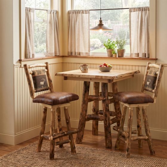 Rustic Bar Stool: Some lifestyle images are created with AI for visualization purposes. Crafted from natural solid wood, each piece is unique and will vary.
