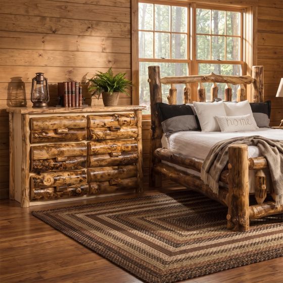 Aspen Log 6 Drawer Dresser: Some lifestyle images are created with AI for visualization purposes. Crafted from natural solid wood, each piece is unique and will vary.