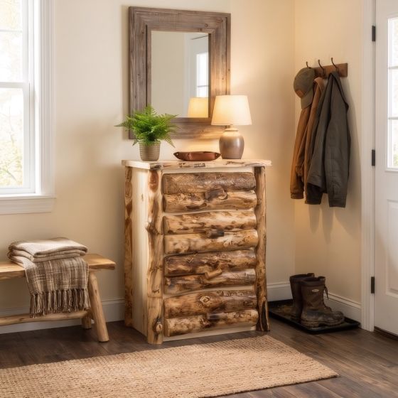 4 Drawer Chest: Some lifestyle images are created with AI for visualization purposes. Crafted from natural solid wood, each piece is unique and will vary.