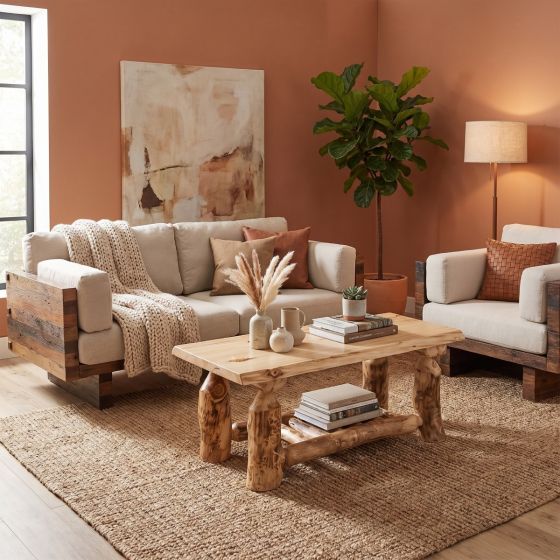 Aspen Coffee Table: Some lifestyle images are created with AI for visualization purposes. Crafted from natural solid wood, each piece is unique and will vary.