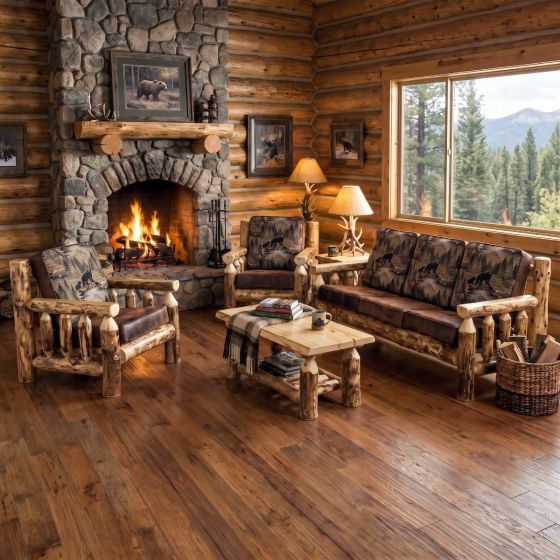 Aspen Log Chair: Some lifestyle images are created with AI for visualization purposes. Crafted from natural solid wood, each piece is unique and will vary.