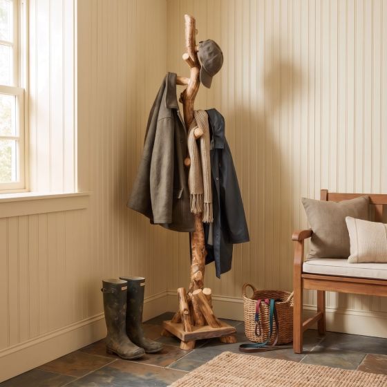 Rustic Coat Tree: Some lifestyle images are created with AI for visualization purposes. Crafted from natural solid wood, each piece is unique and will vary.