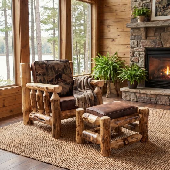 Aspen log Ottoman: Some lifestyle images are created with AI for visualization purposes. Crafted from natural solid wood, each piece is unique and will vary.