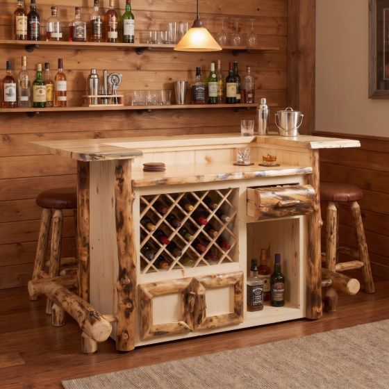 Aspen Bar: Some lifestyle images are created with AI for visualization purposes. Crafted from natural solid wood, each piece is unique and will vary.